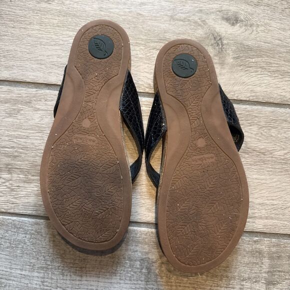 Nurture Laguna Leather Flip Flops Thong Sandals Size 7.5 Black Snakeskin Comfy - Picture 6 of 8